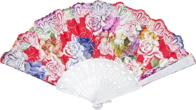 Produktbild von Glitzer Handfächer mit Rosen - Weiß / Rot