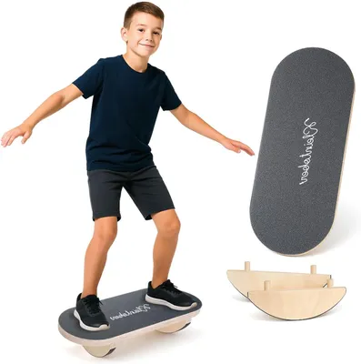 Obrázok produktu pre Vyvažovací podložka pre deti – Wobble board – Hravé učenie – 3 úrovne obtiažnosti – 61 x 15 cm – Čierna