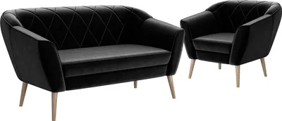 Produktbild von MEBLINI Mini Sofa Set 2-1 für Wohnzimmer - Mini Lounge für drei Personen - Küchensofa - Sofa Klein - Sitzgarnitur - Polstergarnitur - Sofagarnituren - GISELA - 2+1 - Schwarz Samt