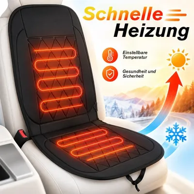 Imagen del producto de Calefactor para asiento de coche, almohadilla calefactora con 2 niveles de temperatura, cojín calefactor para asientos delanteros, universal, de poliéster, color negro, ignífugo. 1 unidad