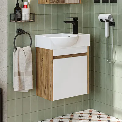 Produktbild von Roomart LEO Badmöbel-Set 2-teilig 46.5 cm breit, Weiß-Eiche