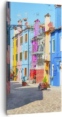 Produktbild von Bild auf Leinwand - Leinwandbild - Straße Haus Blumen - 65x120cm - Wand Bild - Wanddeko - Leinwanddruck - Bilder - Kunstdruck - Wanddekoration - Leinwand bilder - Wandkunst - PA65x120-3825