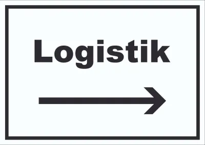 Produktbild von Logistik Schild mit Text und Richtungspfeil rechts Transport Versand waagerecht A2 (420x594mm)