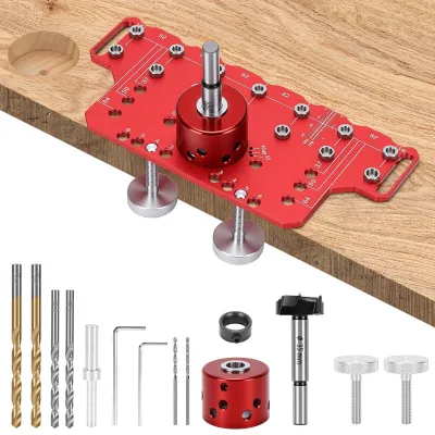 Productafbeelding van Boormal 2 in 1 - Scharnier Punch Positioner - Geleidebussen 5 mm/6,25 mm - 33 Boor - Precisie Hulpstuk - Voor Houtbewerking - Boorjablonen