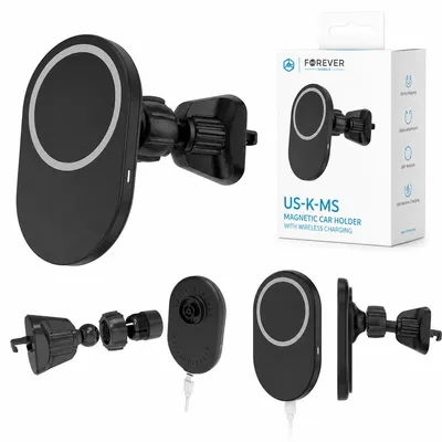 Image de Support magnétique pour voiture Forever MS avec recharge sans fil pour grille d'aération – Noir