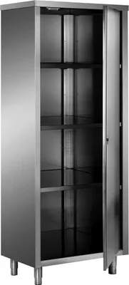 Image de Armoire haute Saro en acier inoxydable avec 1 porte à charnières et 3 étagères 500 x 600 x 2000 mm