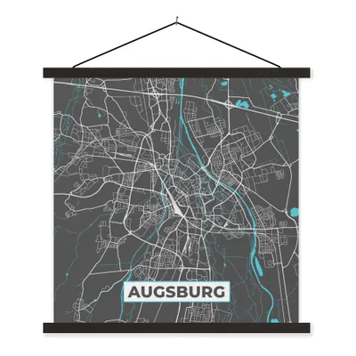 Produktbild von MuchoWow® Textilposter Stadtplan - Deutschland - Blau - Augsburg - Karte 40x40 cm mit schwarzem Rahmen - Fotos