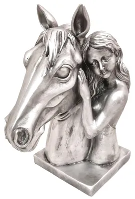 Produktbild von Büste auf Sockel 32 x 16 x 26 cm Pferdekopf mit Mädchen in Antiksilber