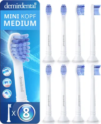 Immagine prodotto di 8 spazzolini Demirdental Mini Medium per Philips Sonicare Proresults | Bianco