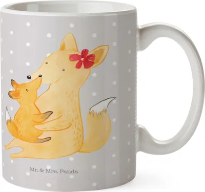 Produktbild von Mr. & Mrs. Panda Mehrwegbecher Fuchs Mama - Grau Pastell - Geschenk, Kunststoffbecher, Mutter, Tochter, Trinklernbecher, Pott, Muttertag, Schoß, Plastikbecher
