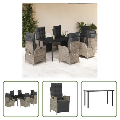 Produktbild von The Living Store 7-tlg. Garten-Essgruppe mit Kissen Grau Poly Rattan