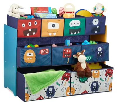 Produktbild von Spielzeugregal mit 9 faltbaren Körben im Monsterdesign