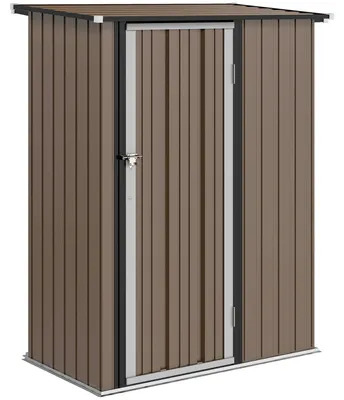 Imagen del producto de Caseta de jardín - Caseta metálica para herramientas - 1,07 m² - 142 x 86 x 189 cm - Techo a un agua - Impermeable - Puerta con cerradura - Color marrón