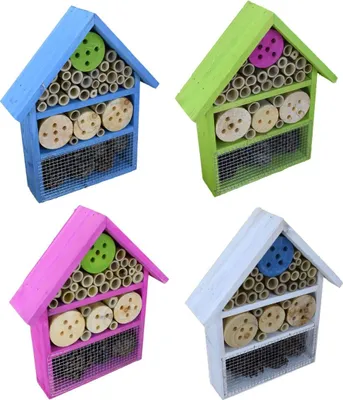 Produktbild von Insektenhotel Bienenhotel Holz Insektenhaus 25x30cm Nistkasten Unterschlupf, Farbe:grün
