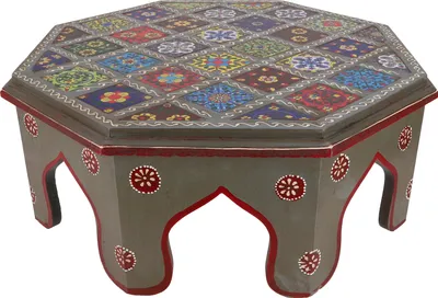 Produktbild von Bemalter Kleiner Tisch mit Fliesenmosaik - Grau Ø 41 cm, Mehrfarbig, Holz, Kaffeetische & Bodentische