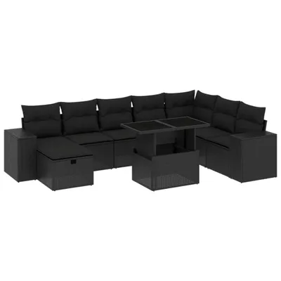 Produktbild von vidaXL 9-tlg. Garten-Sofagarnitur mit Kissen Schwarz Poly Rattan