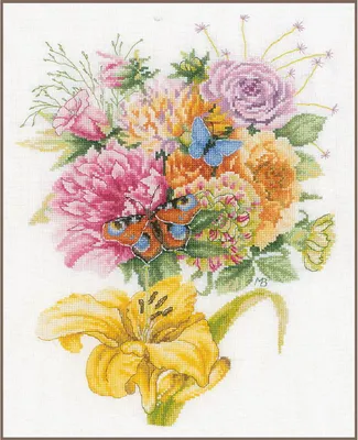 Immagine prodotto di Kit per ricamo a punto croce Lanarte "Butterfly favourite, Marjolein Bastin, tessuto contato", schema contato, 28x38cm
