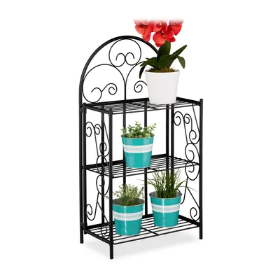 Image de Étagère à fleurs Relaxdays, pliable, 3 niveaux, pour balcon, jardin et intérieur, en métal, étagère à plantes L 83 x l 44,5 x H 25 cm, noire