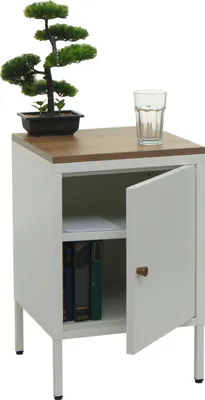 Image de Table de nuit HWC-L84, armoire de chevet commode, métal 63x40x40cm, mélaminé ~ blanc