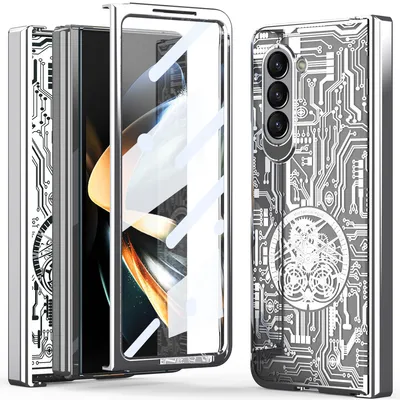 Obrázek produktu pro Pouzdro na Samsung Galaxy Z Fold 5 galvanizované pouzdro s ochranou pantu a průhledným krytem s fólií na displej Stříbro