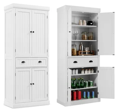 Obrázek produktu pro Dřevěná kuchyňská skříň – Kuchyňská skříňka – Komoda – Úložná skříň – Komoda – 4 dvířka a zásuvky – Nastavitelné police