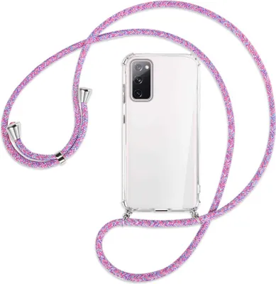 Produktbild von Handykette Backcover-Schutzhülle mit Band (Metall silberfarben) für Samsung Galaxy S20 FE / Lite - lila/rosa/blau
