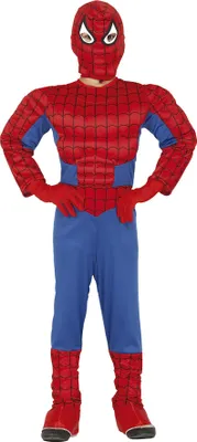 A person wearing a Spiderman costume.