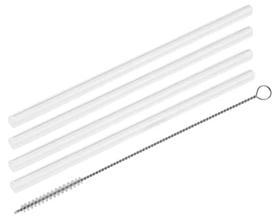 Gläserne Trinkhalme Ø 5 mm, 4 Stück + Reinigungsbürste, transparent