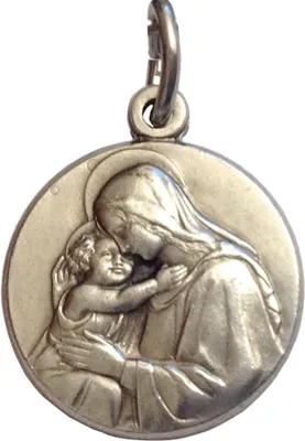 Imagen del producto de Medalla de la Virgen María con el Niño Jesús, fabricada en latón, símbolo de protección, joya de carácter espiritual