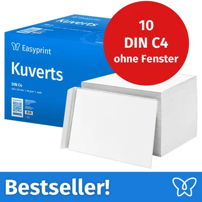 Produktbild von : Easyprint Briefumschläge ohne Fenster, DIN C4, unbedruckt, 10 Stück