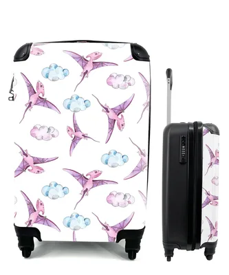 Produktbild von MuchoWow® Koffer Handgepäck Trolley Rollkoffer Kleine Reisekoffer mit 4 Rollen - Dinosaurier - Muster - Mädchen - Kinder - Rosa - Kinder - Cabin Size < 55x40x23 cm & 55x40x20 cm - Kinderkoffer - Kabinenkoffer - Boardgepäck - Reise-Box - Reisekoffer - Reisegepäck - Koffer mit Bild - Trolley für Kinder