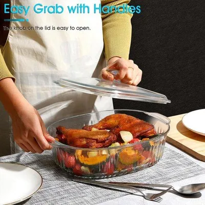 Imagen del producto de Recipientes rectangulares con tapa, aptos para horno, fabricados en vidrio de borosilicato (22 x 22 x 14,5 cm)