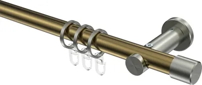 Produktbild von Interdeco Gardinenstange / Vorhangstange Messing Antik / Edelstahl-Optik, Typ Platon Santo (Kappe), 20 mm Ø 1-läufig, 320 cm