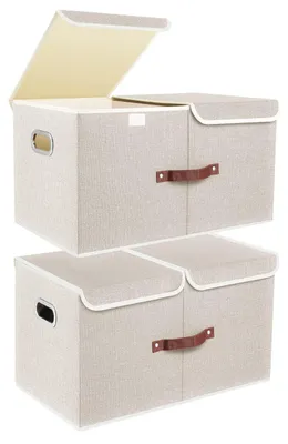 Image de Grande boîte de rangement avec couvercle et compartiments, en tissu, pliable, lavable, 55 x 33 x 30 cm