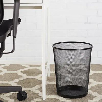 Produktbild von Runder Mülleimer aus Metall für Büro oder Zuhause - Mesh-Mülleimer - Papierkorb - Mesh-Korb - Mülleimer rund - Mülleimer für unter Schreibtisch - Farbe: Schwarz - Decopatent