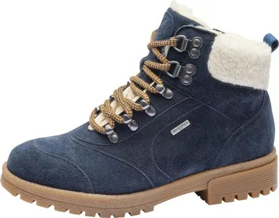 A single blue boot is shown against a white background.