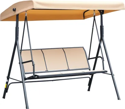Image de Balançoire Hollywood - Balançoire de jardin - 3 places - Pare-soleil réglable - Dossier respirant - Structure en acier - Pour balcon/terrasse - 175 x 118 x 159 cm - Blanc