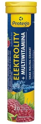 Obrázek produktu pro Protego Elektrolity + Multivitamin s příchutí malinového granátu, 20 šumivých tablet