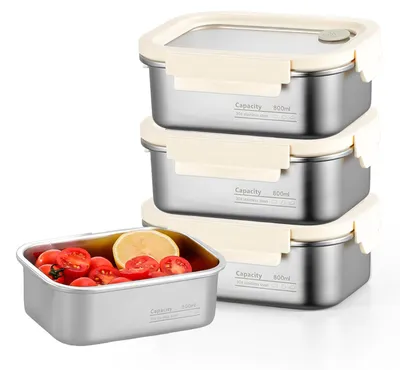 Immagine prodotto di Omgoods - Set di 3 contenitori per alimenti in acciaio inossidabile con coperchio