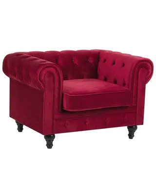 Produktbild von BELIANI Sessel Dunkelrot Samtstoff Eichenholz Chesterfield-Stil Wohnzimmer Salon