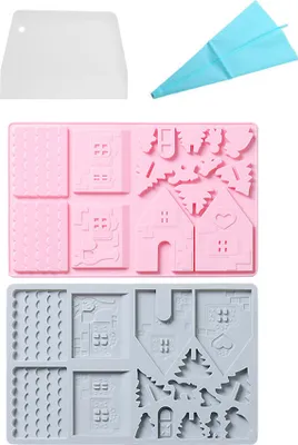 Produktbild von 2x Weihnachts-Silikonform, Weihnachtshaus, DIY-Fondant-Formen Für Weihnachten, Kuchendekoration, Cupcake-Topper, Süßigkeiten, Schokolade, Gummipaste