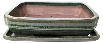 Produktbild von Glaserter Keramik-Bonsai-Topf mit Ablauflöchern - Grün, 26 cm