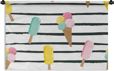 Produktbild von MuchoWow® Wandteppich Wandbehang Sommer - Eiscreme - Pastell - Streifen 90x60 cm Tapisserie Dekoration Wandtuch - Wandskulpturen - Bildteppich