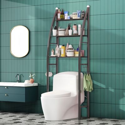 Badregale, Standregal, 3-Tiers Stahl Toilettenregal, WC-Regal, Metall Badezimmerregal, Aufbewahrungsregal, Waschmaschinenregal, 166*50cm, Schwarz