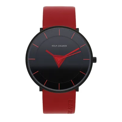 Produktbild von Rolf Cremer Uhr Tri 505707 Lederband, Edelstahl, schwarz, rot