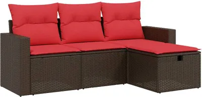 Zdjęcie produktu dla vidaXL 4-częściowa sofa ogrodowa z poduszkami, brązowa, z polirattanu