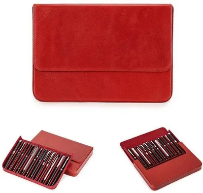 Produktbild von Leren pennenhouder für 12 Stifte, Stiftehalter mit versteckter magnetischer Schnappverschluss für Stifte (rot)