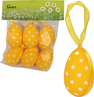 Zdjęcie produktu dla Jajka w kropki zawieszki  zestaw 6 sztuk 6cm żółte