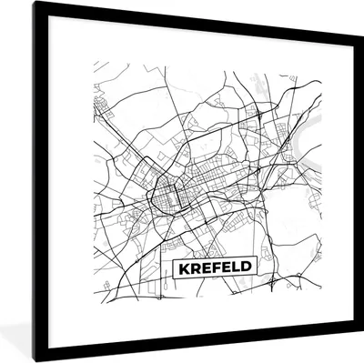 Produktbild von MuchoWow® Gerahmtes Poster Krelefeld - Karte - Stadtplan 40x40 cm - Poster mit Schwarzem Bilderrahmen Wandposter Rahmen Foto Bilder - Poster - Plakat im Rahmen
