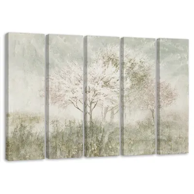 Produktbild von 5-teiliges leinwandbild blühender baum in einer wiese 200x100 cm Feeby beige wandbild bereit zum aufhängen